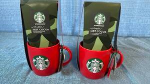 lot 2131 image: Starbucks Red Ceramic Mugs with Classic Hot Cocoa Mix Gift Set
