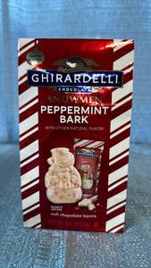lot 2143 image: Ghirardelli Snowmen Peppermint Bark Chocolate 4oz Box 12 Count