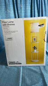 lot 3001 image: Room Essentials White Floor Lamp with Storage Shelves