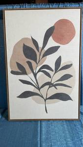 lot 3010 image: Botanical Leaves Canvas Wall Art with Wooden Frame