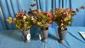 lot 3012 image: Threshold Studio McGee Artificial Fall Floral Arrangements in Gray Vases Set of 3