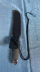 lot 3063 image: Stainless Steel Tactical Knife with Leather Sheath