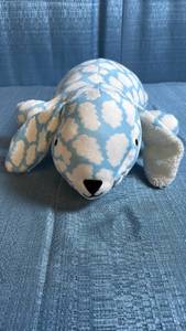 lot 8056 image: Pillowfort Brand 3lb Weighted Plush Bunny Stuffed Toy with Blue Sky Cloud Print