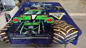 lot 8061 image: Monster Jam Fleece Blanket with Monster Truck Design