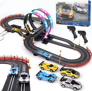 lot 5502 image: $56 Slot Car Track Set with 4 High-Speed Cars, 20ft Track