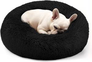 lot 5528 image: Hoewina 20in Calming Round Donut Dog & Cat Bed, Washable, Black