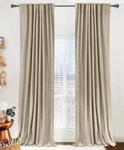 lot 5546 image: $49 100% Blackout Shield Linen Curtains, 50W x 102L, 2 Panels, Oatmeal