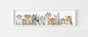 lot 5550 image: Safari baby animal nursery canvas