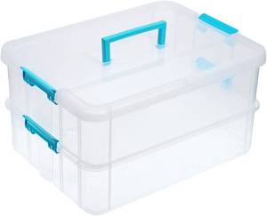 lot 5559 image: JUXYES 2-Tier Stack Carry Storage Box with Handle, Blue