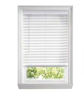 lot 5561 image: White Cordless Faux Wood Blinds, 2 in Slats, 25.5 W x 72 L