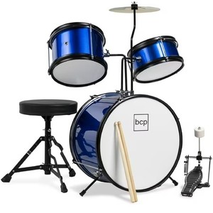lot 5573 image: $186 Best Choice Products Kids 3-Piece Drum Set w Sticks, Stool-Blue