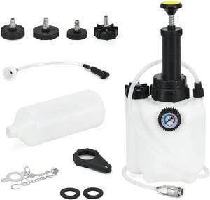 lot 5598 image: 3L Manual Brake Bleeder Pump with 1L Bottle & 4 Adapters