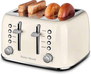 lot 5612 image: $63 Roter Mond 4-Slice Toaster Retro Stainless, Wide Slots, Cream