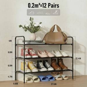 lot 5625 image: 3-Tier Shoe Rack Organizer, Rustproof Iron, Spacious Storage Black