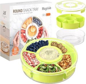 lot 5632 image: Divided Serving Tray with Lid and Handle, Snack Spinner, Green