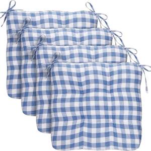 lot 5645 image: Geetery 4 Pack Chair Cushions, 16x15, Blue-White Buffalo Plaid