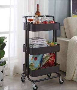 lot 5667 image: $707 3-Tier Rolling Cart with Metal Mesh Basket, Utility Cart