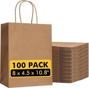 lot 5672 image: RACETOP Brown Paper Bags with Handles, 100 Pcs, 8x4.5x10.8 in