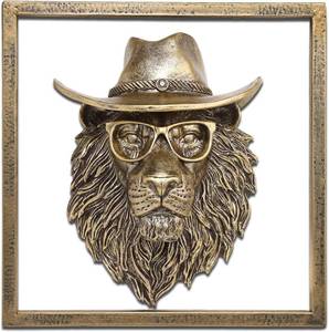 lot 5683 image: JJALIGHTS Resin Animal Head Wall Sculpture   Lion, Metal Frame