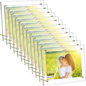 lot 5686 image: Thyle 12 Pcs Acrylic Picture Frame 5x7 Clear Floating Frames, Gold