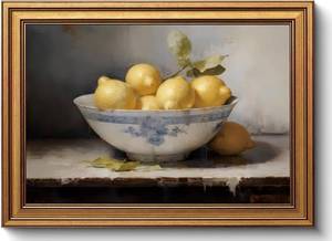 lot 5688 image: Gold Framed Wall Art Lemons Still Life Canvas Farmhouse 12x16