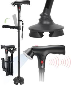 lot 5693 image: 3-in-1 Folding Cane with Alarm & Light, Adjustable Walking Stick