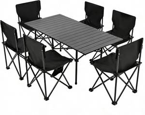 lot 5697 image: $111 Camping Table Folding Portable with 6 Chairs, Carry Bag, Black