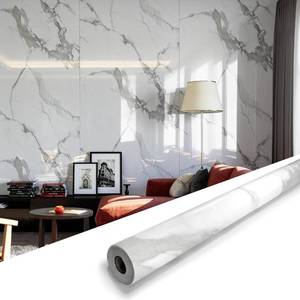 lot 5717 image: $50 Marble Peel & Stick Waterproof Wall Panels 118x47 Carrara Glossy