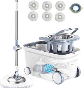 lot 5770 image: $58 Michao Spin Mop Bucket Deluxe 360 Spin Floor Cleaning System