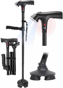 lot 5774 image: $69 Two Pack 3-in-1 Folding Canes with Alarm & Light, Adjustable, 58-63