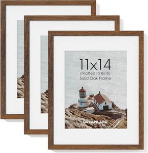 lot 5792 image: Dreamland 11x14 Picture Frame with Mat for 8x10, Oak Plexiglass