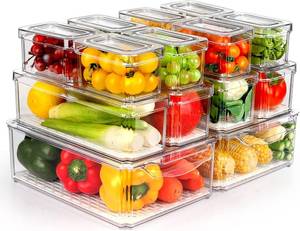 lot 5797 image: ZIJUND 14-Pack Fridge Organizer with Lids, BPA-Free Bins, see note