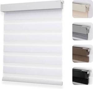 lot 5825 image: Joydeco No-Drill Zebra Blinds, Cordless Day & Night, White 15x48