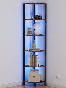 lot 5830 image: $70 Furnulem 6-Tier Corner Shelf with LED Light 67.5 Tall