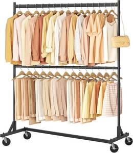 lot 5832 image: $72 Hoctieon Double Rod Z Rack, Rolling Clothes Rack, Black