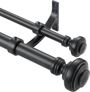 lot 5841 image: Wood Double Curtain Rod 36-72 in, Adjustable Farmhouse Finials