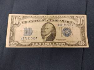 1934 A Series United States $10 Silver Certificate note
