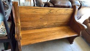 lot 300 image: Church pew 36x58x24 seat 16 inches located in garage