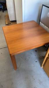 lot 318 image: Danish teak side table 29x30x30 good condition located in garage
