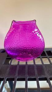 lot 1010 image: Purple Glass Textured Vase 7inches tall
