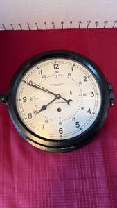 lot 1019 image: Vintage Chelsea Clock Co. U.S. Government ships clock with key 9 inch diameter