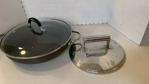 lot 1103 image: Anolon skillet with glass lid and stainless food press