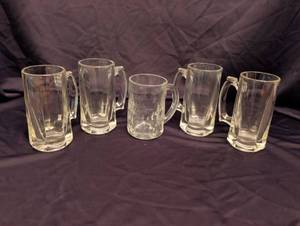 lot 1202 image: Set of 5 Clear Glass Beer Mugs
