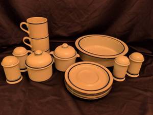 lot 1223 image: Dansk Bistro Maribo Dinnerware Set with Blue Trim
