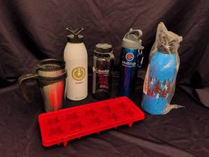 lot 1228 image: Mixed Water Bottle and Drinkware Collection with Ice Tray