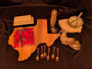 lot 1233 image: Kitchen Collection with Texas Cutting Board Cookie Cutters, Spoons, and more