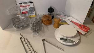lot 1310 image: Mixed Kitchen Accessories including food scale, scissors, power up, sugar bowl and more