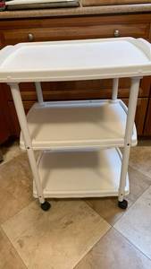 lot 1330 image: White Plastic Kitchen Utility Cart with Wheels 31x17x23