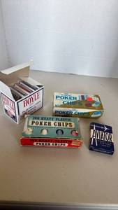 lot 1411 image: Classic Poker Set with Hoyle Playing Cards, Poker Chips, and Aviator Cards
