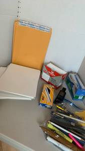 lot 1430 image: Office supplies card stock paper, envelops, pens , stapler and more